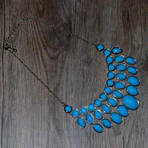 GOLD & TURQUOISE BLUE BEADED NECKLACE